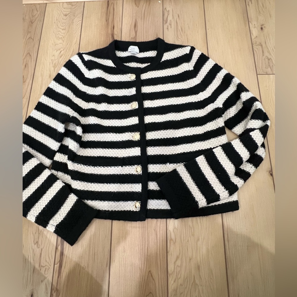 New day cutest Black and White Striped Cardigan XS